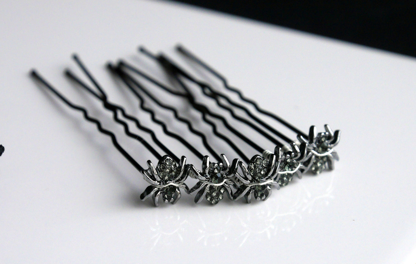 Black and Silver Shaped Mini Spider Hair Pins (Set of 5)
