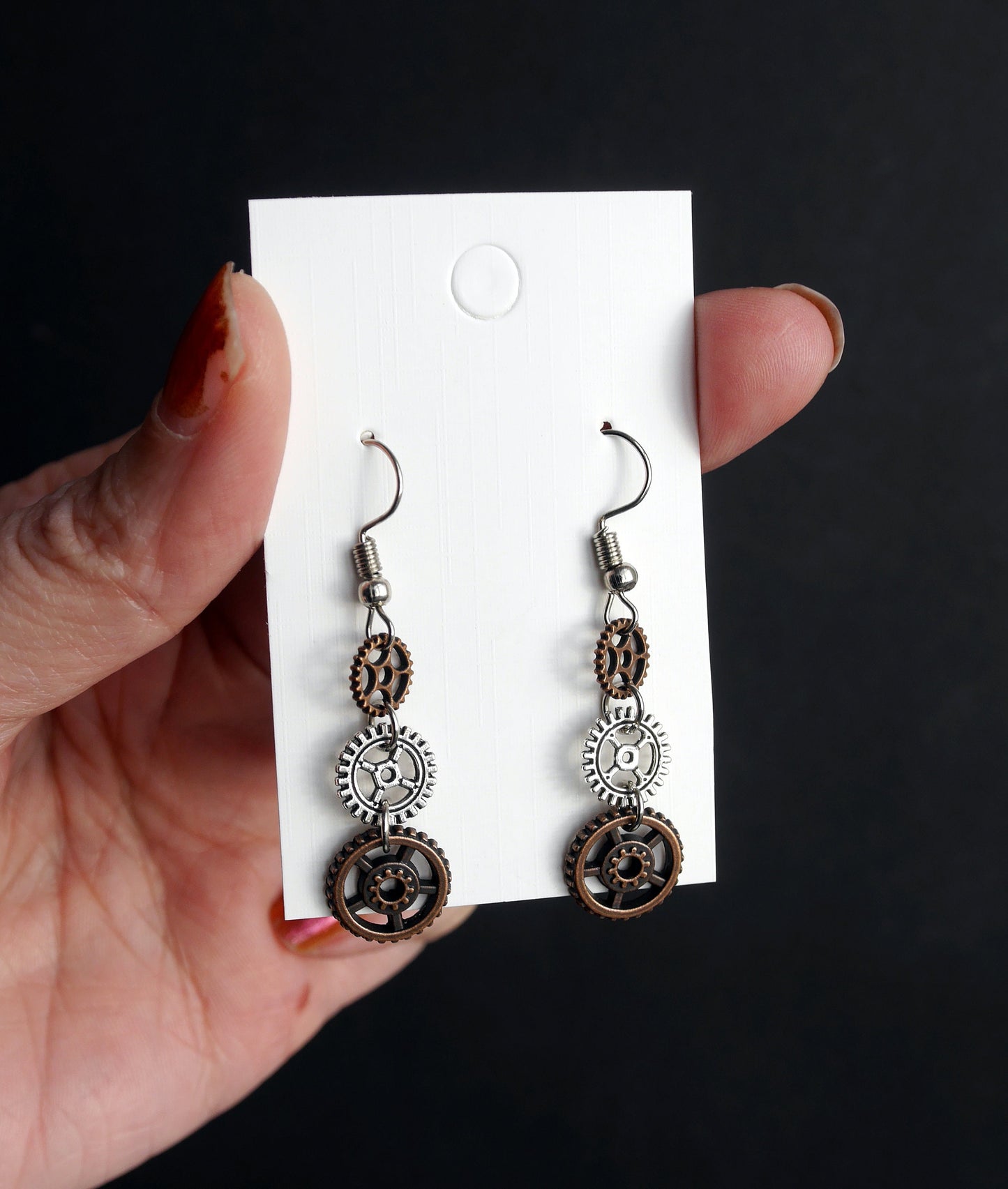 Ladies Cog Industrial Steampunk Style Earrings (Ear Hook, Stud or Clip On)