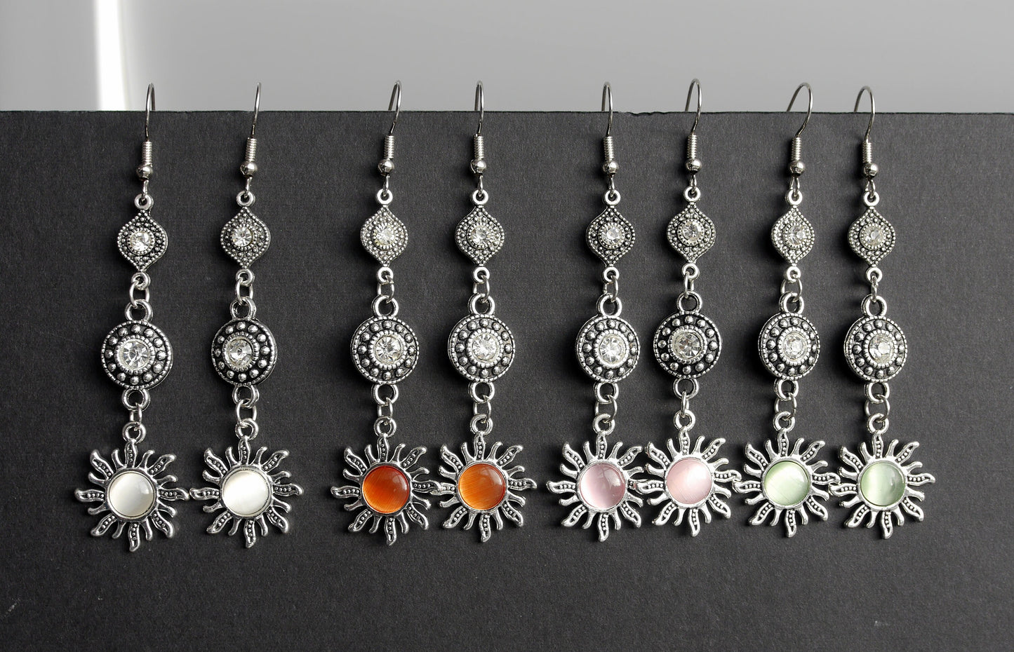 Colorful Flower Shaped Dangling Hanging Earrings (Pink, Green, White or Orange)