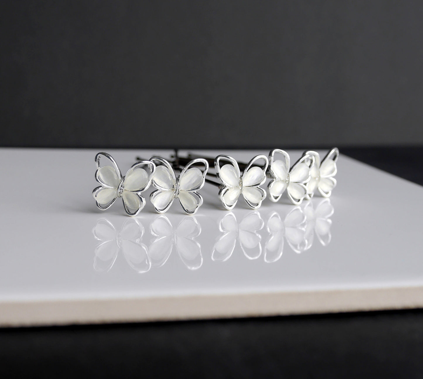 Mini White Pink or Green Butterfly Hair Pins (Set of 5 Hair Pins)