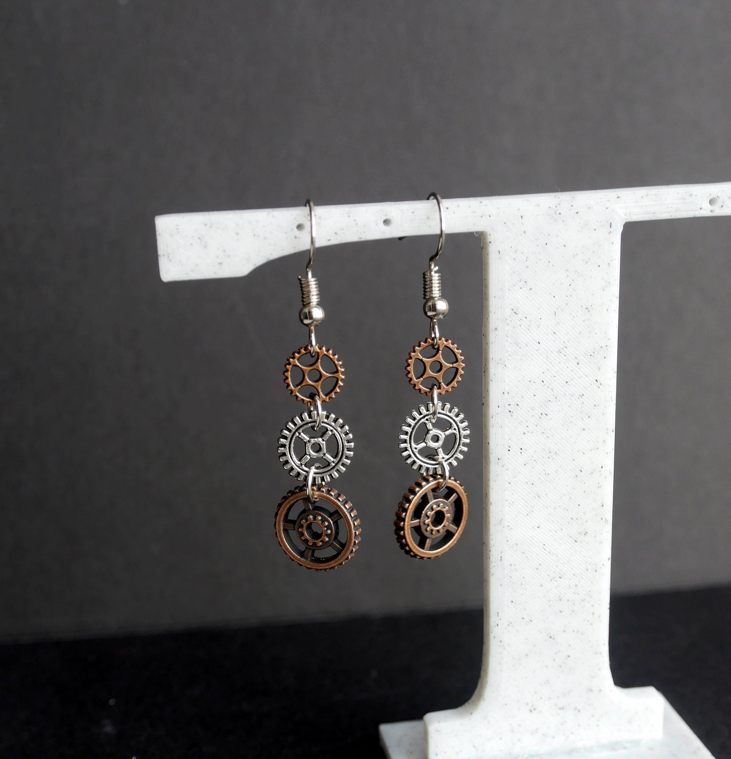 Ladies Cog Industrial Steampunk Style Earrings (Ear Hook, Stud or Clip On)