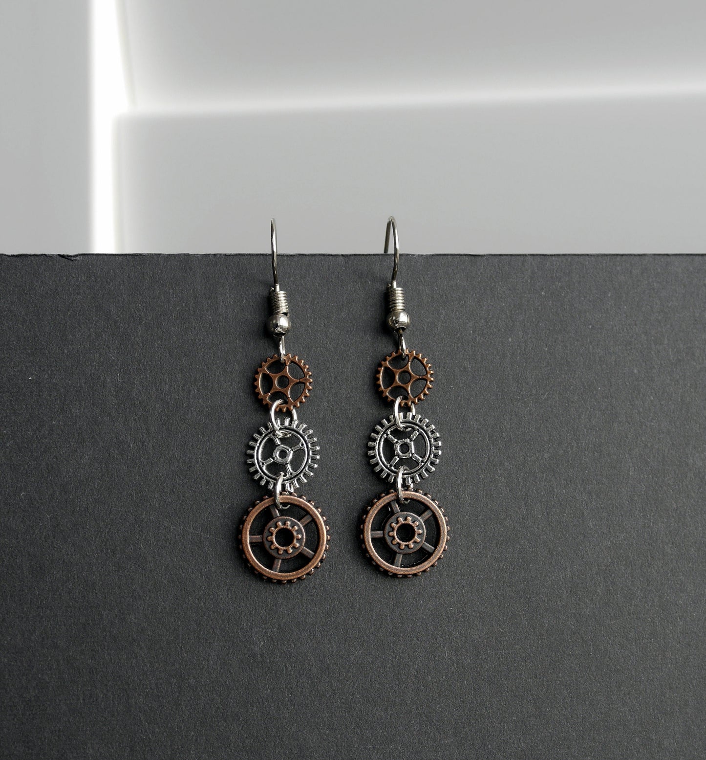 Ladies Cog Industrial Steampunk Style Earrings (Ear Hook, Stud or Clip On)