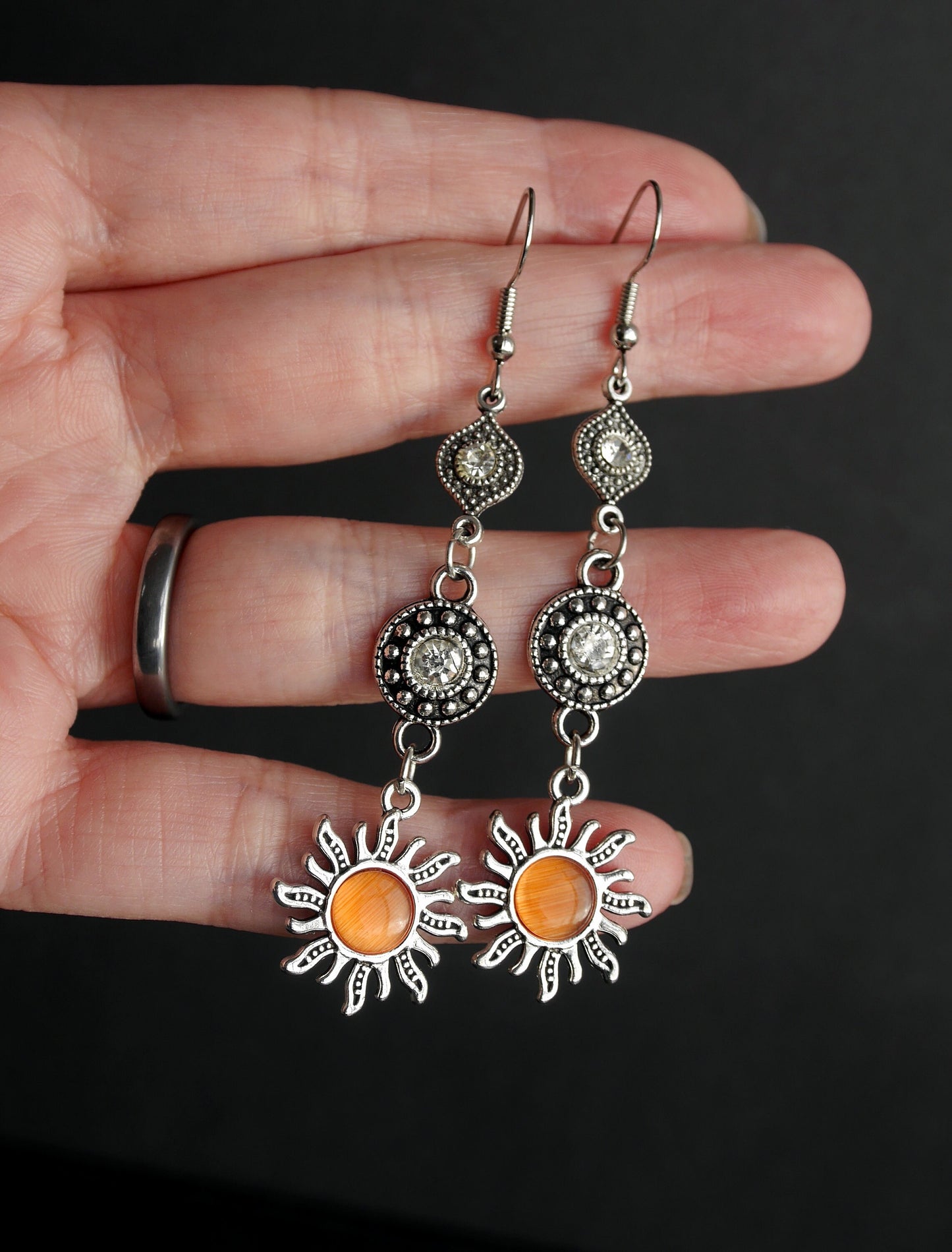Colorful Flower Shaped Dangling Hanging Earrings (Pink, Green, White or Orange)