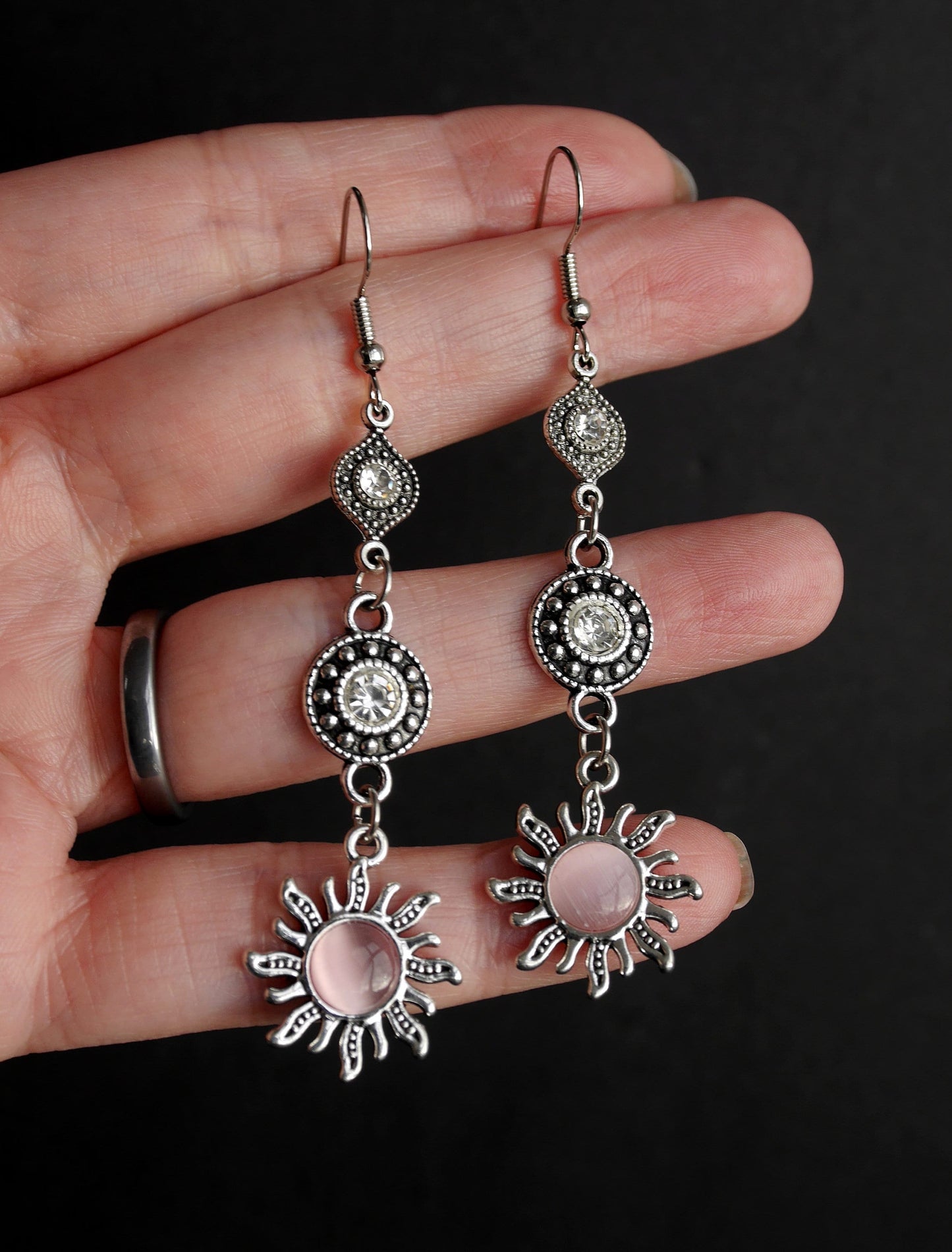 Colorful Flower Shaped Dangling Hanging Earrings (Pink, Green, White or Orange)
