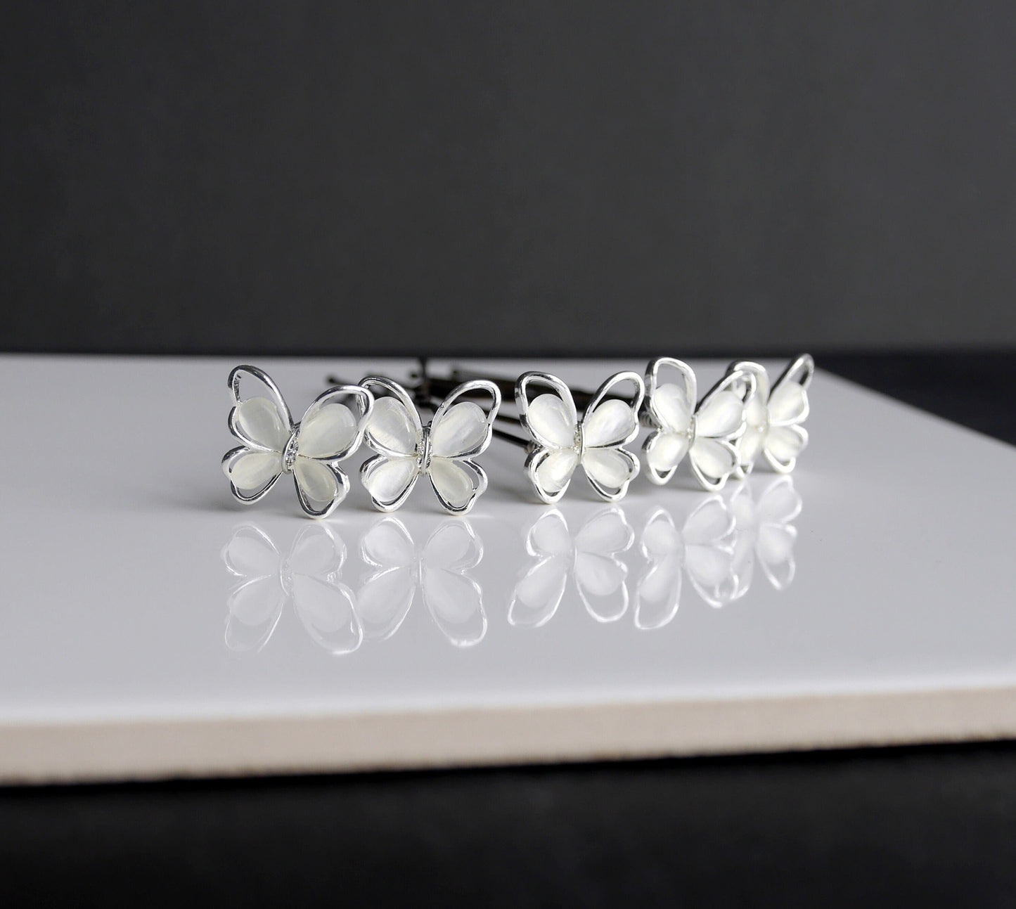Mini White Pink or Green Butterfly Hair Pins (Set of 5 Hair Pins)