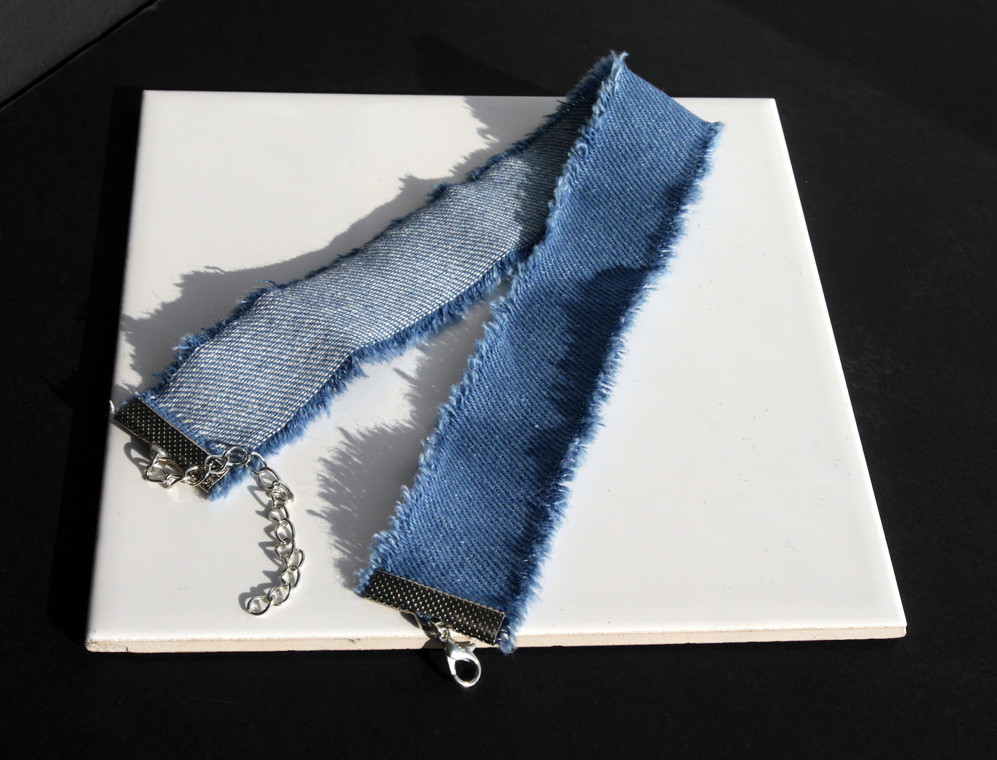 Blue Frayed Denim Choker, Frayed Edge Denim Jean Style Choker