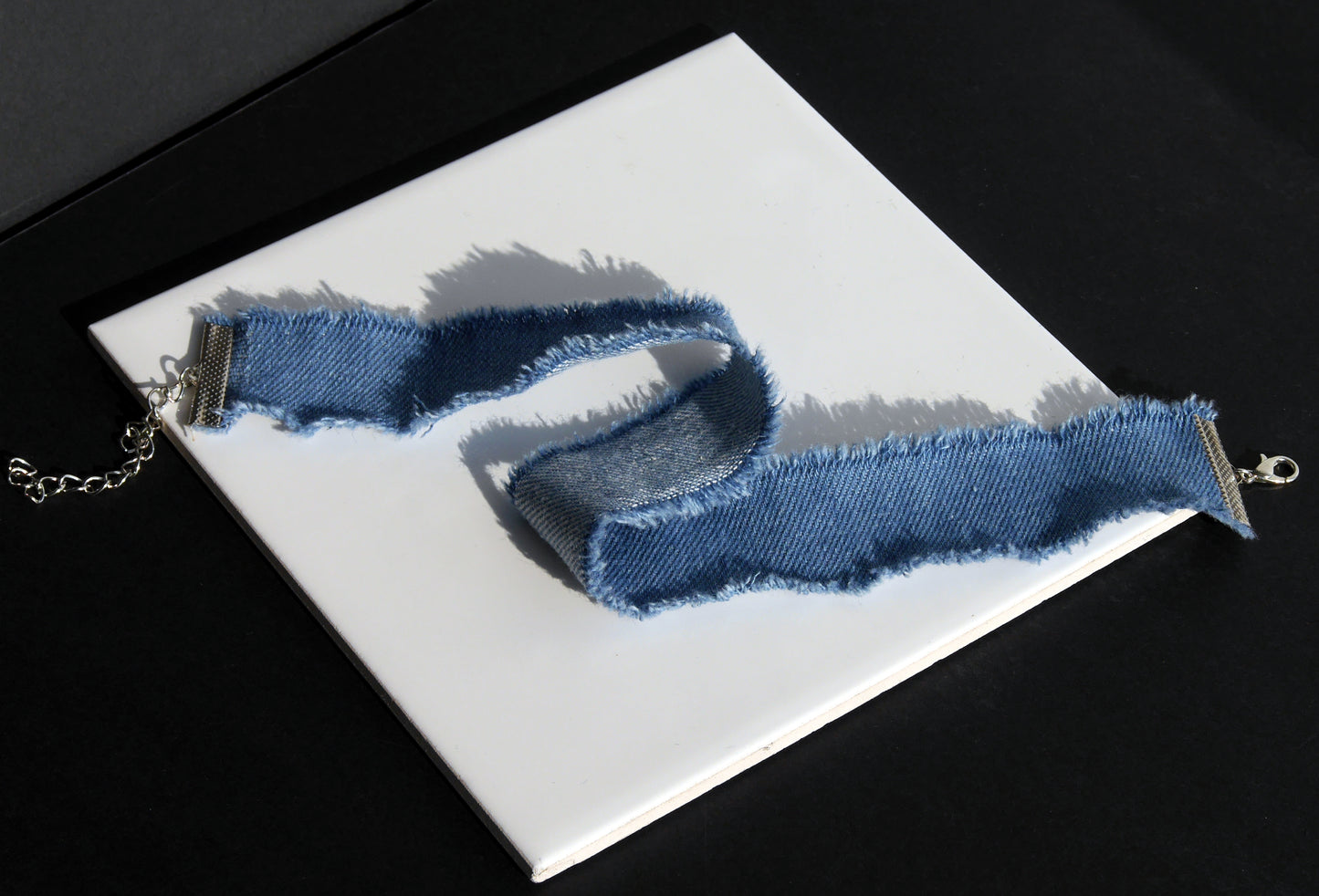 Blue Frayed Denim Choker, Frayed Edge Denim Jean Style Choker