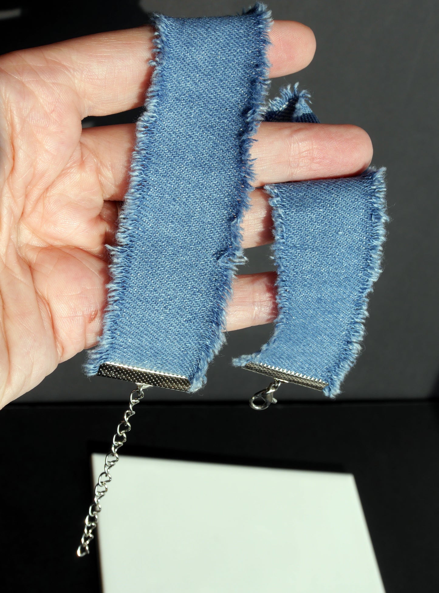 Blue Frayed Denim Choker, Frayed Edge Denim Jean Style Choker