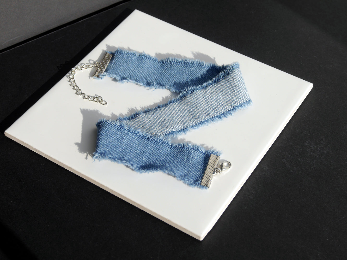 Blue Frayed Denim Choker, Frayed Edge Denim Jean Style Choker