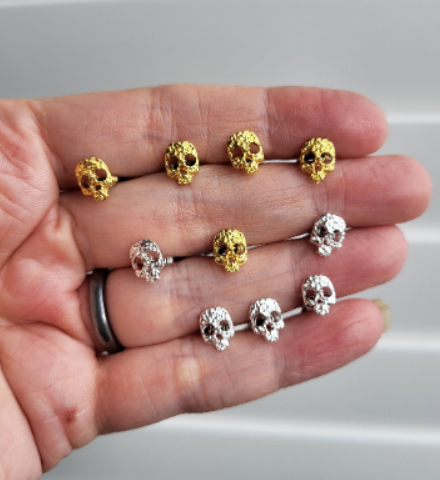 Mini Silver or Gold Skull Shaped Hair Pins (Set of 5)