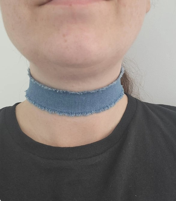 Blue Frayed Denim Choker, Frayed Edge Denim Jean Style Choker