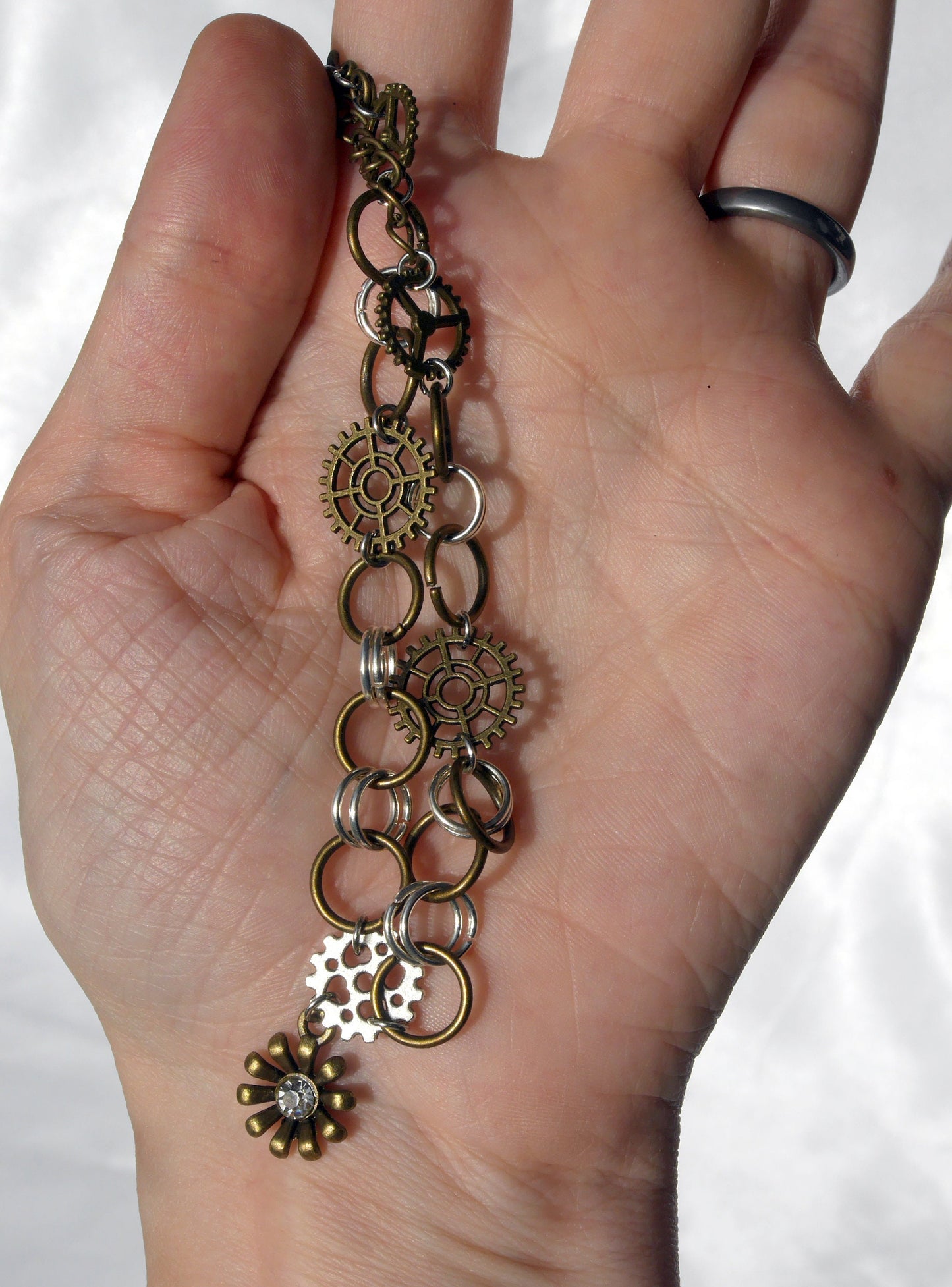 Steampunk Industrial Theme Bronze Flower Bracelet
