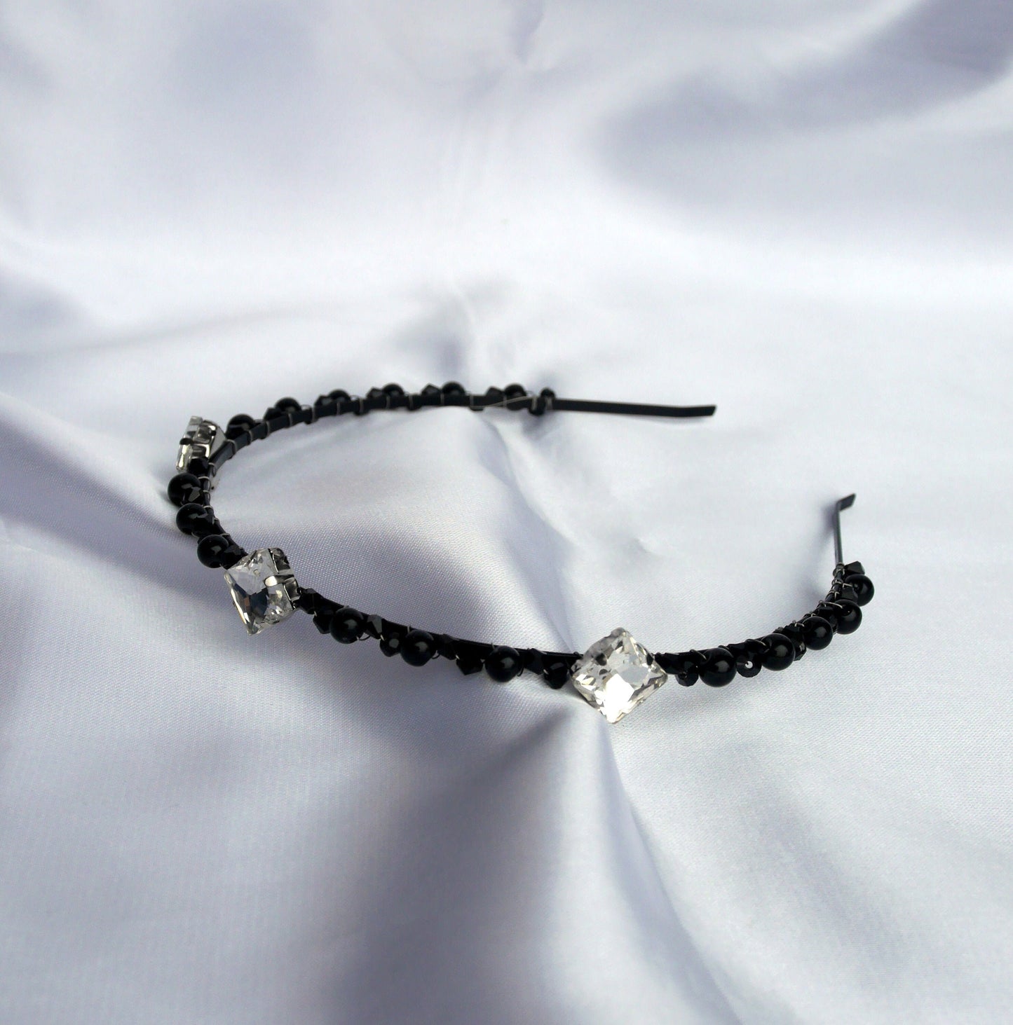 Gothic Black Hair Crown, Black Bridal Tiara Style Crown, Square Diamante Black Tiara Head Band, Black Bridal Hair Piece, Black Wedding Hair