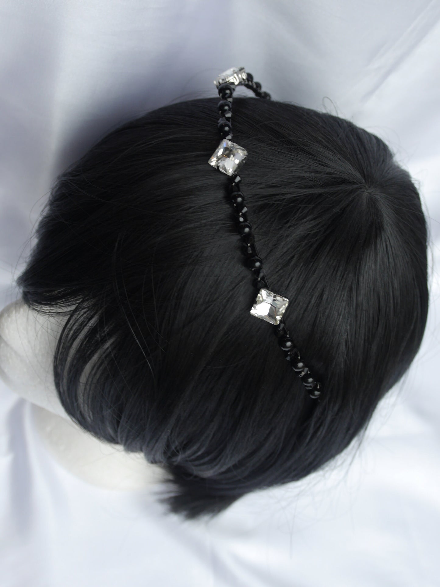 Gothic Black Hair Crown, Black Bridal Tiara Style Crown, Square Diamante Black Tiara Head Band, Black Bridal Hair Piece, Black Wedding Hair