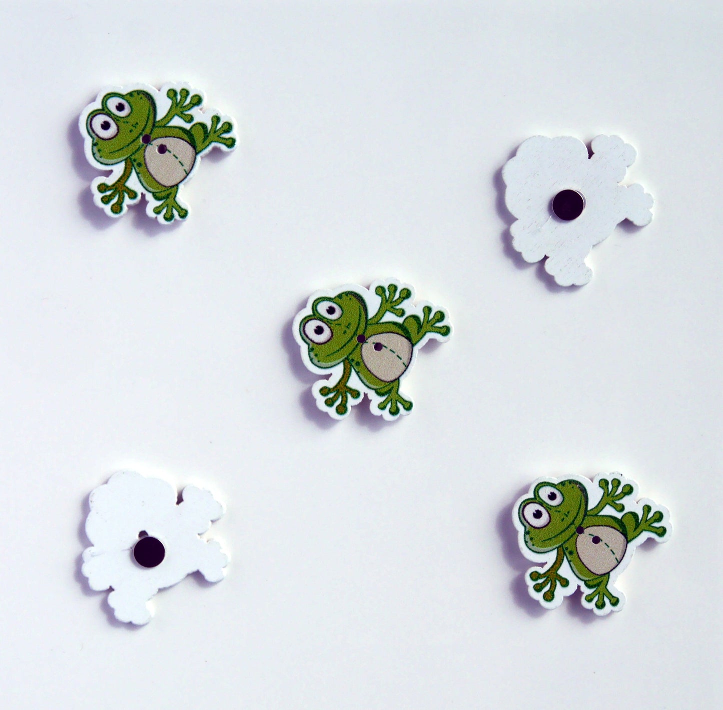 Green Frog Shaped Wooden Mini Magnets (Set of 5 Magnets)