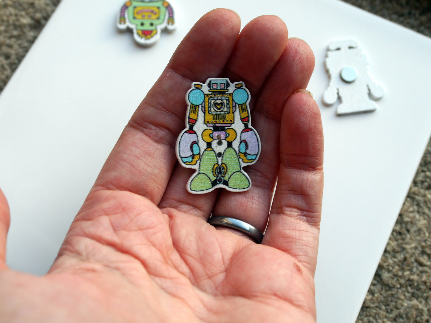 Colourful Robot Shaped Wooden Mini Fridge Magnets - (Set of 5 Magnets)