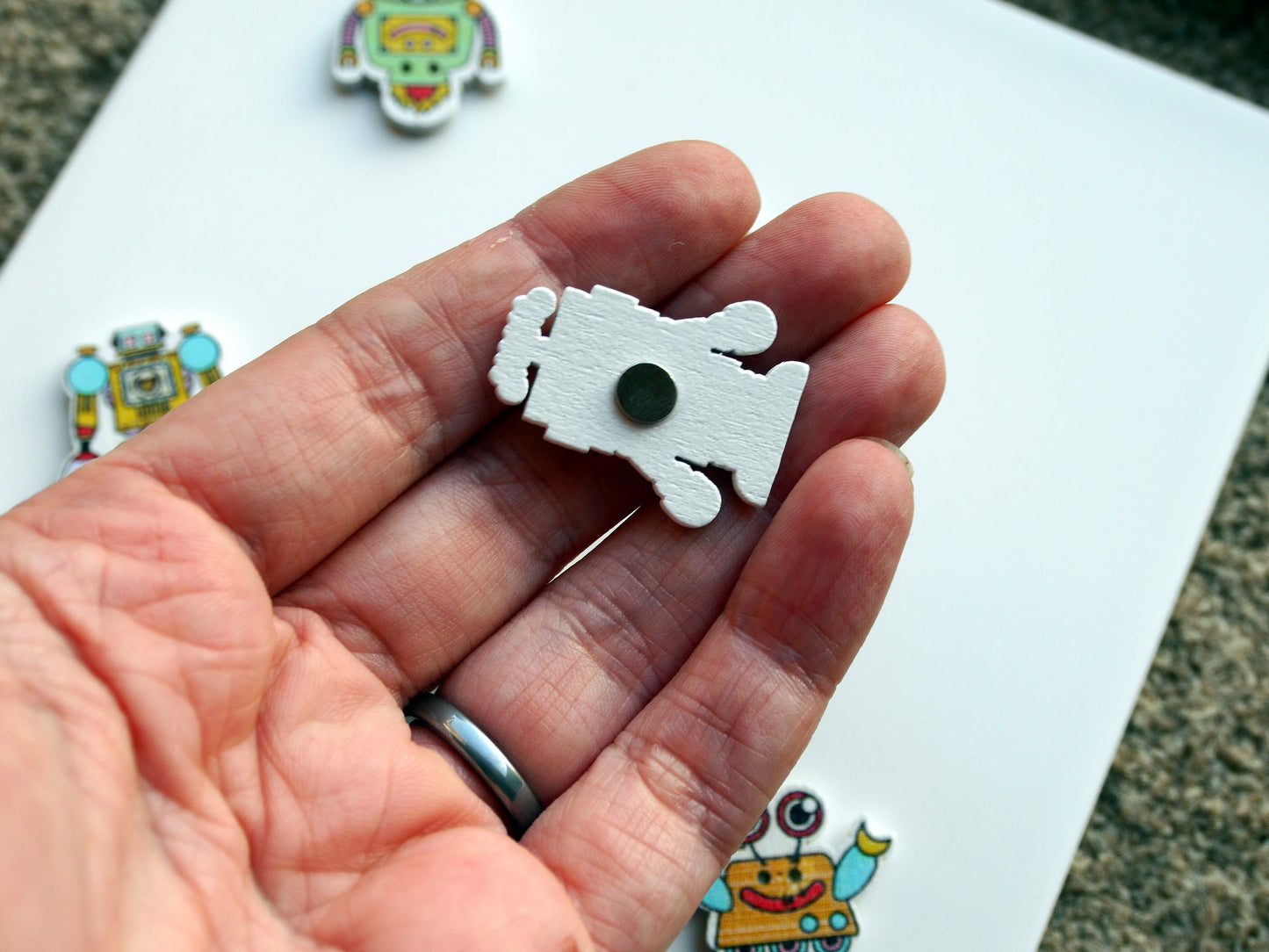 Colourful Robot Shaped Wooden Mini Fridge Magnets - (Set of 5 Magnets)