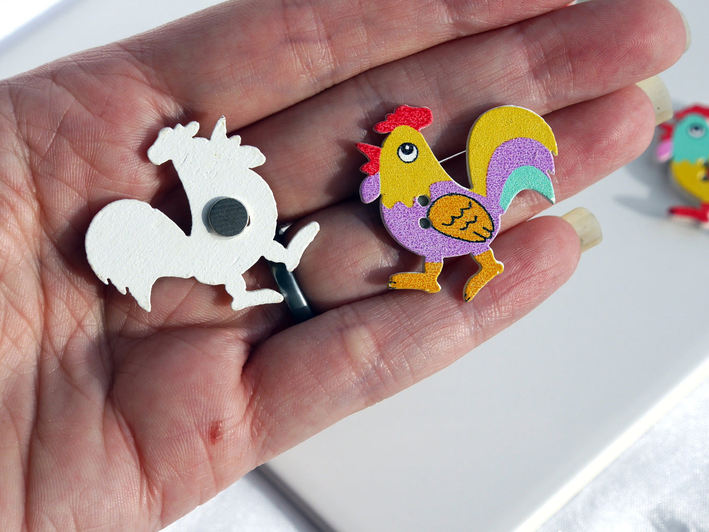 Cockerel Bird Shaped Colourful Wooden Fridge Magnets - (Set of 5 Magnets)
