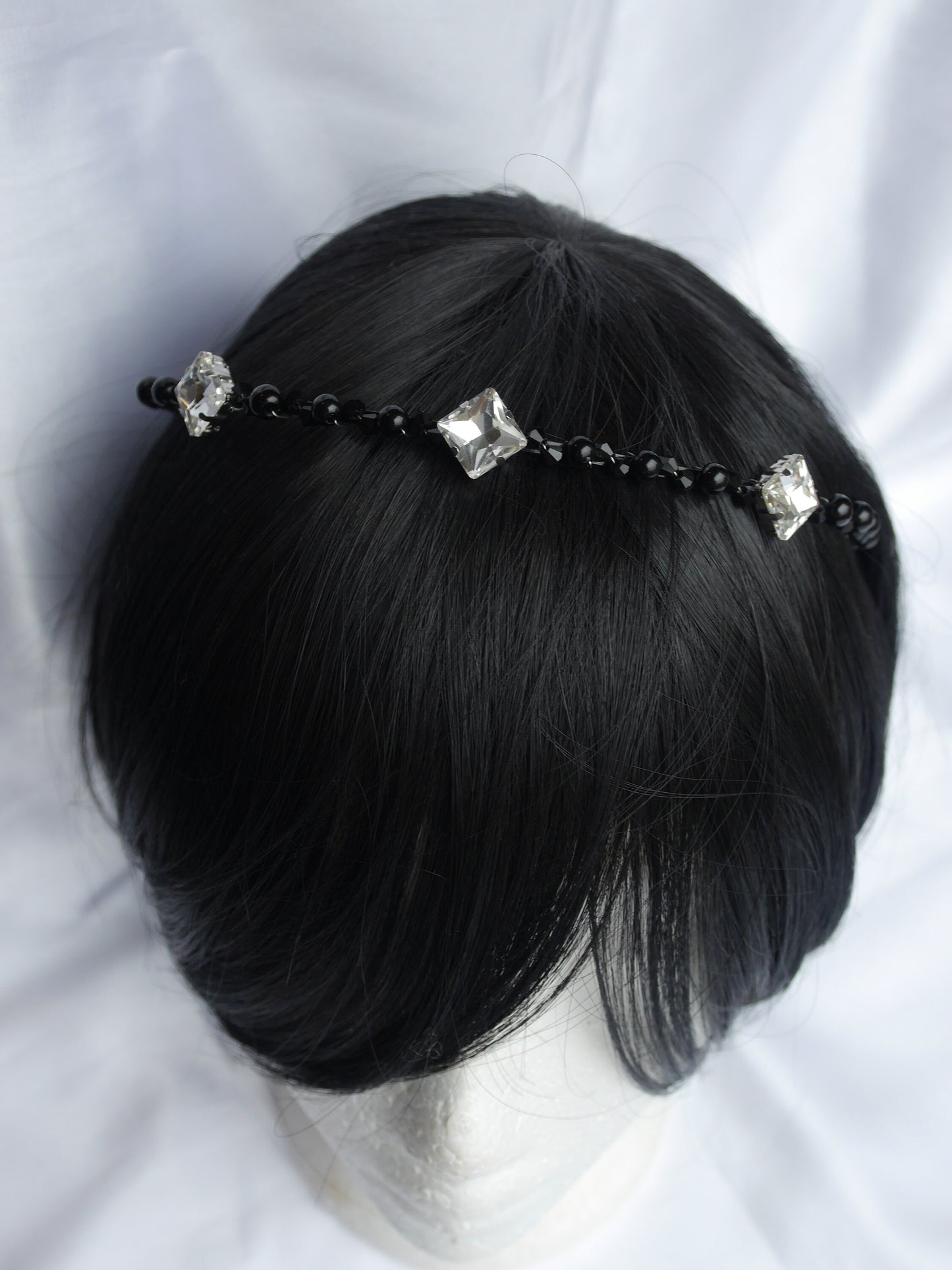 Gothic Black Hair Crown, Black Bridal Tiara Style Crown, Square Diamante Black Tiara Head Band, Black Bridal Hair Piece, Black Wedding Hair