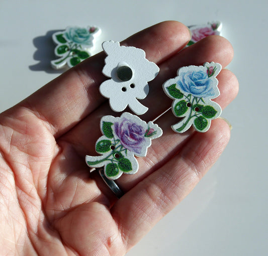 English Rose Shaped Colourful Wooden Fridge Magnets - (Set of 5 Fun Magnets)