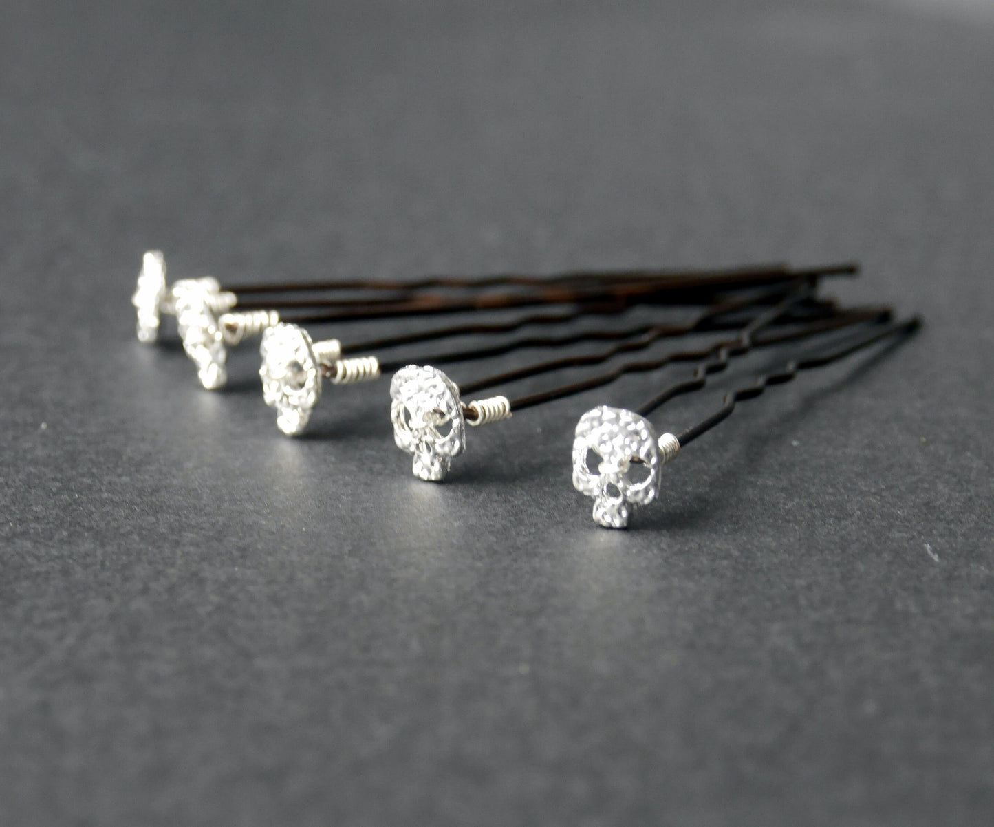 Mini Silver or Gold Skull Shaped Hair Pins (Set of 5)