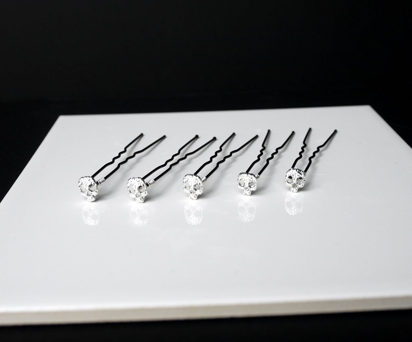 Mini Silver or Gold Skull Shaped Hair Pins (Set of 5)