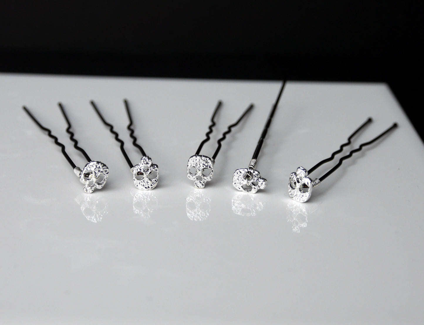 Mini Silver or Gold Skull Shaped Hair Pins (Set of 5)