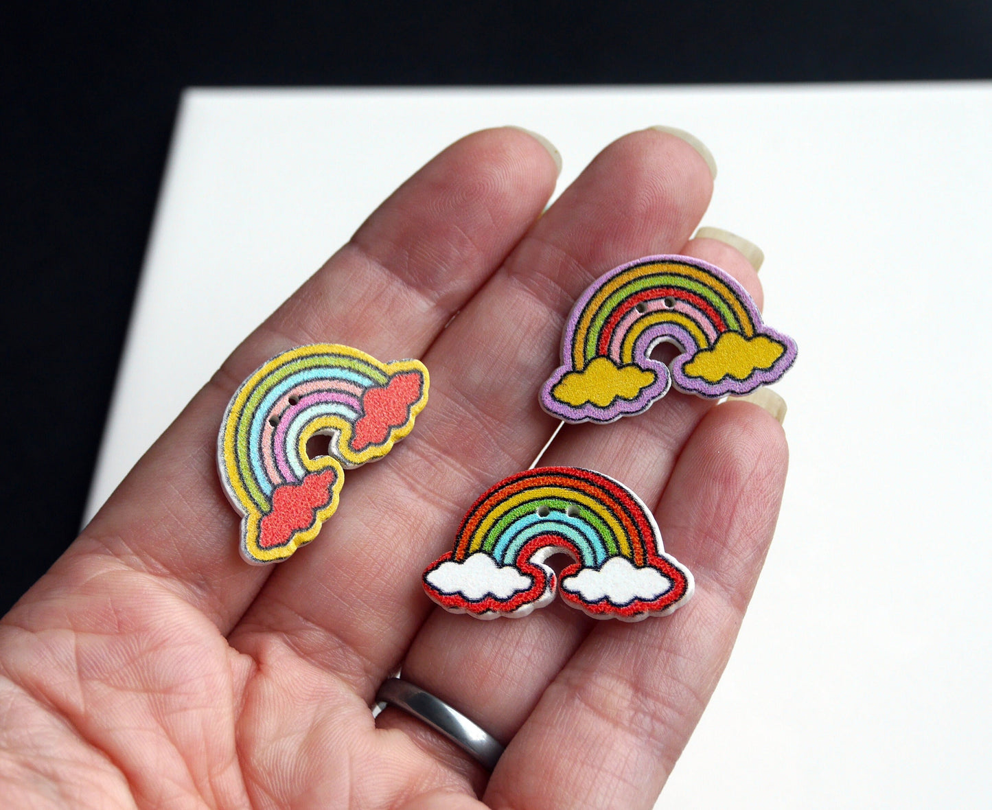 Rainbow Shaped Wooden Mini Fridge Magnets (Set of 5 Magnets)