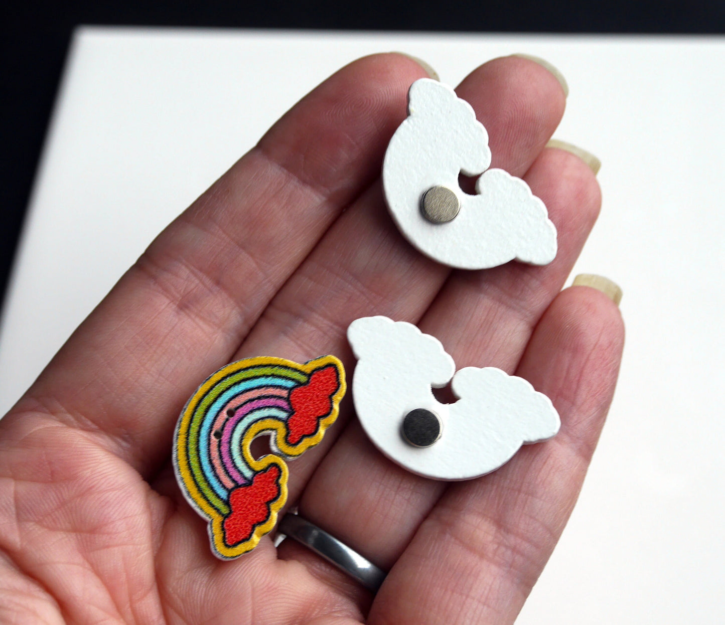Rainbow Shaped Wooden Mini Fridge Magnets (Set of 5 Magnets)