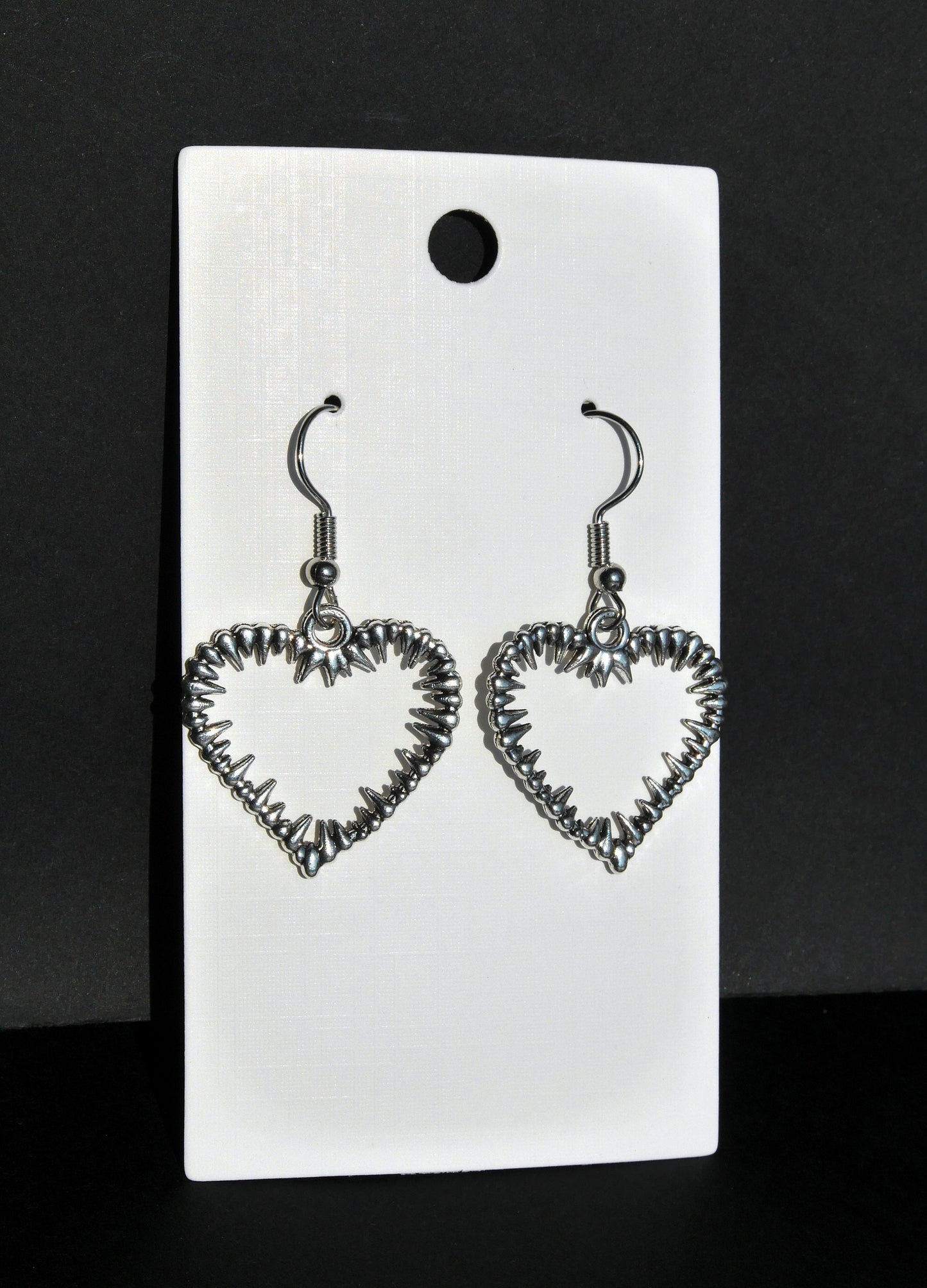 Silver Tone Spiky Heart Shaped Earrings (Ear Hook, Stud and Clip On)