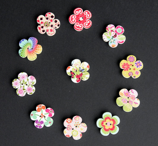 Flower Shaped Colourful Wooden Mini Fridge Magnets (Set of 5 Magnets)