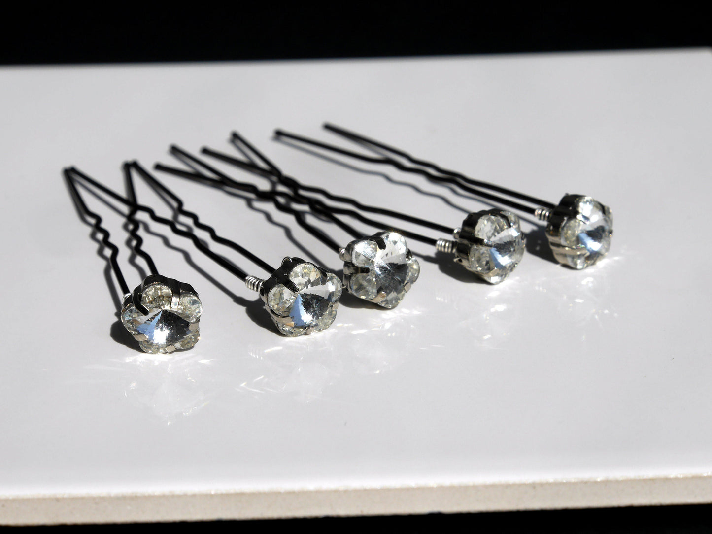 Pink or Clear Rhinestone Flower Shaped Hair Pins (Set of 5)