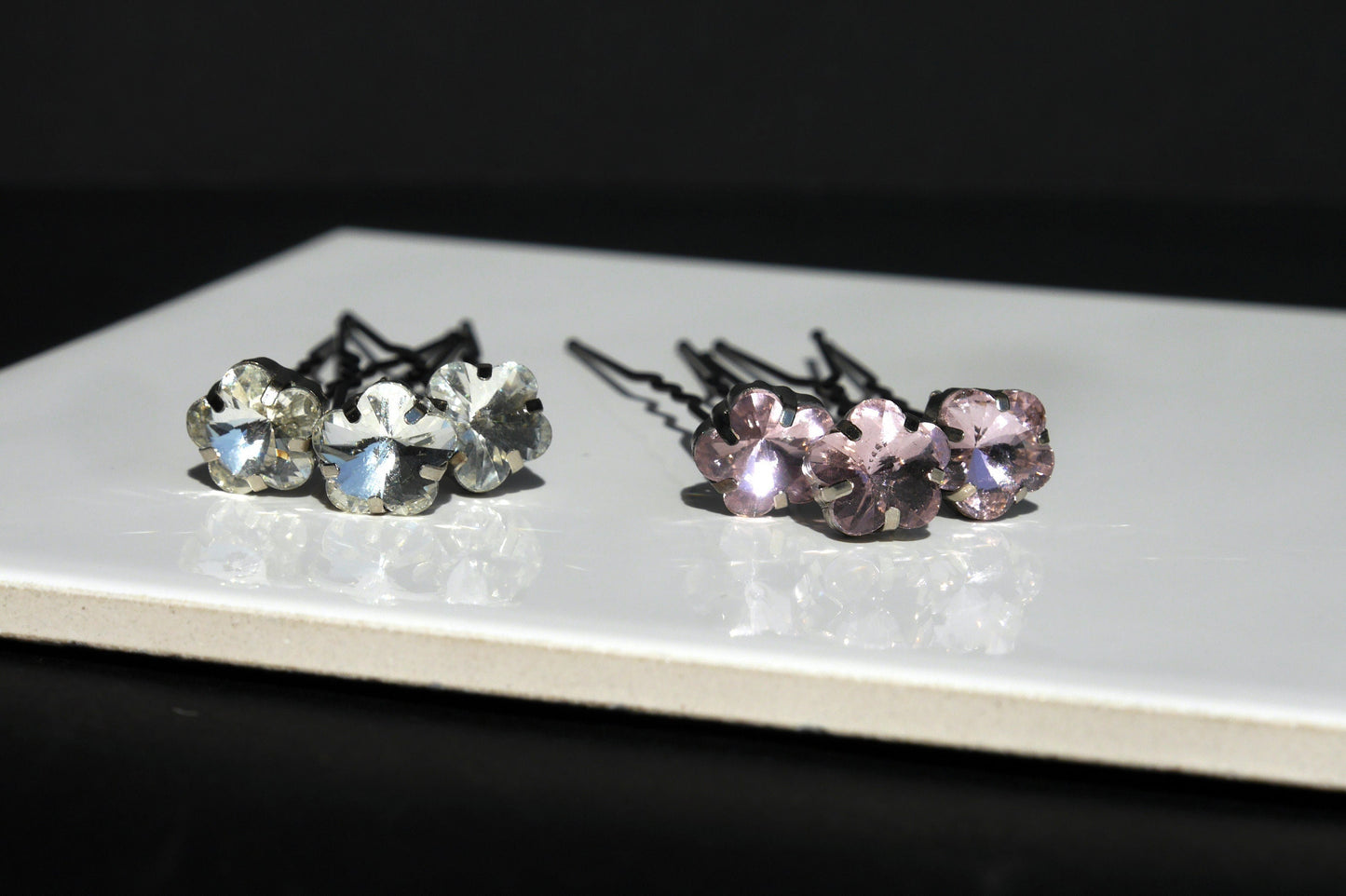 Pink or Clear Rhinestone Flower Shaped Hair Pins (Set of 5)