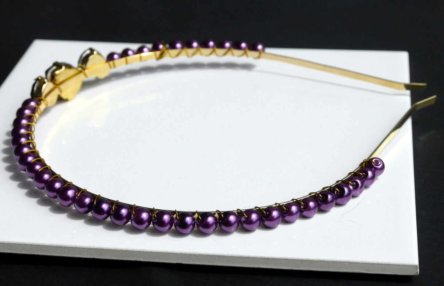 Gold and Purple Pearl Diamante Hair Tiara
