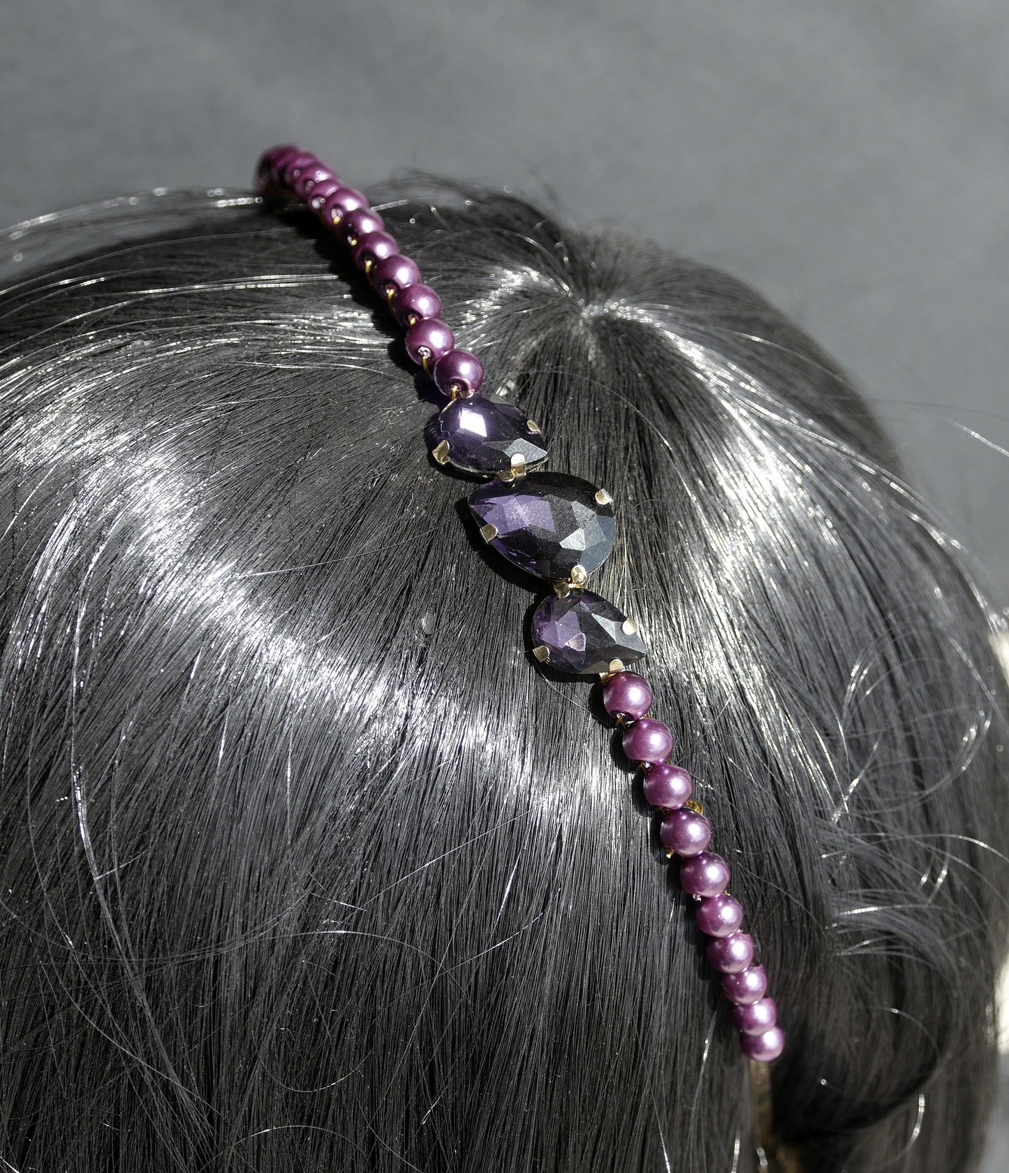 Gold and Purple Pearl Diamante Hair Tiara