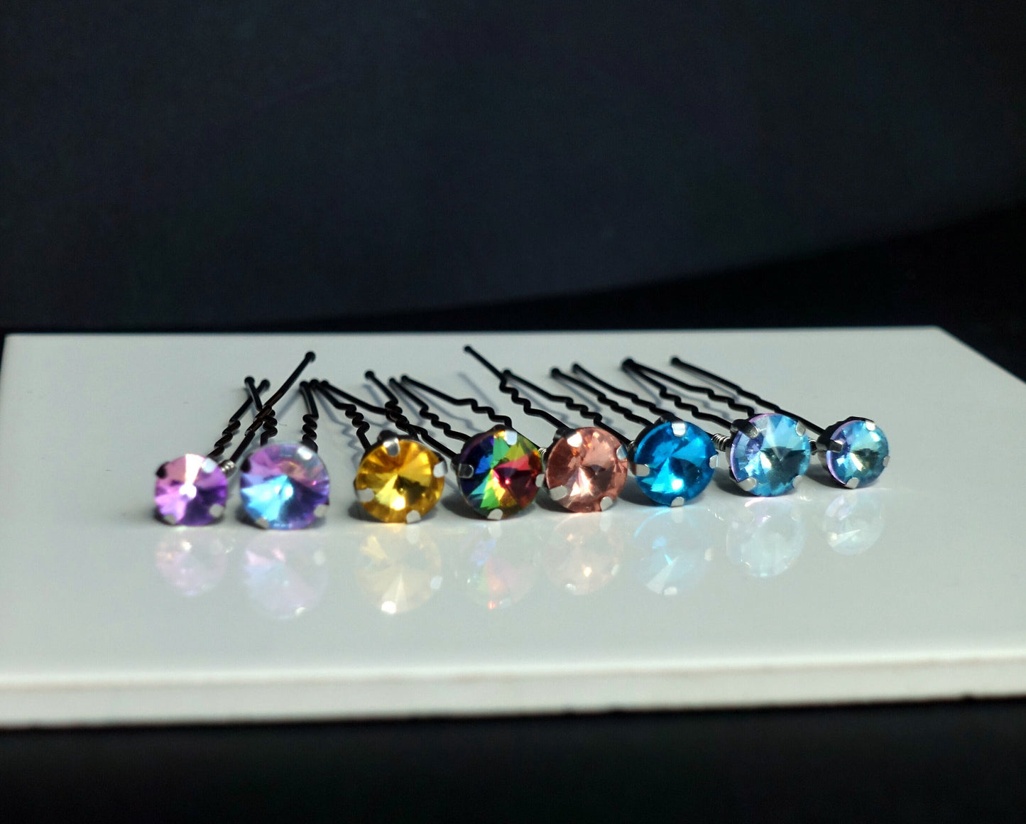 Yellow Blue Coral Rhinestone Style Hairpins