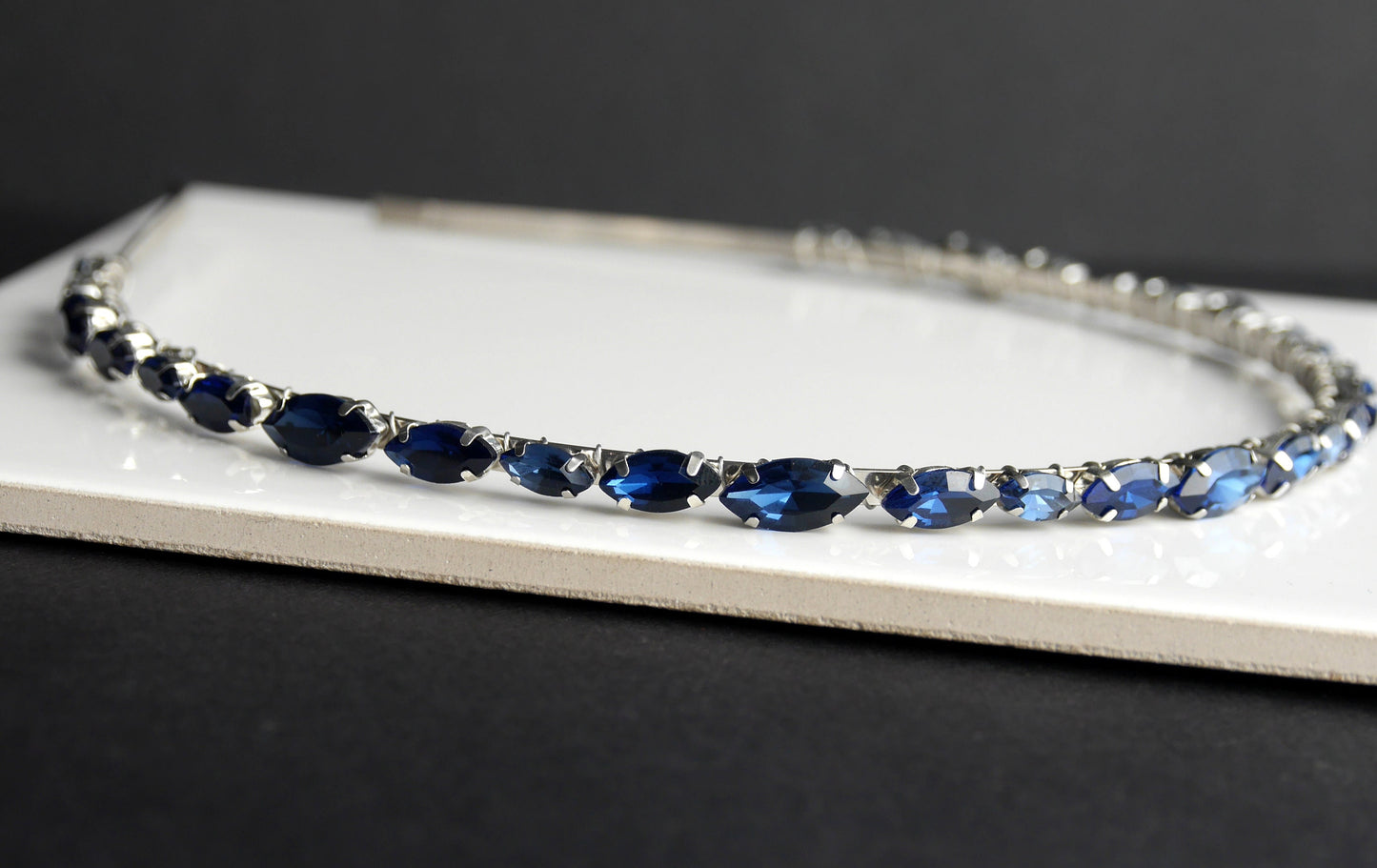 Navy Blue Rhinestone Tiara Hair Accessory