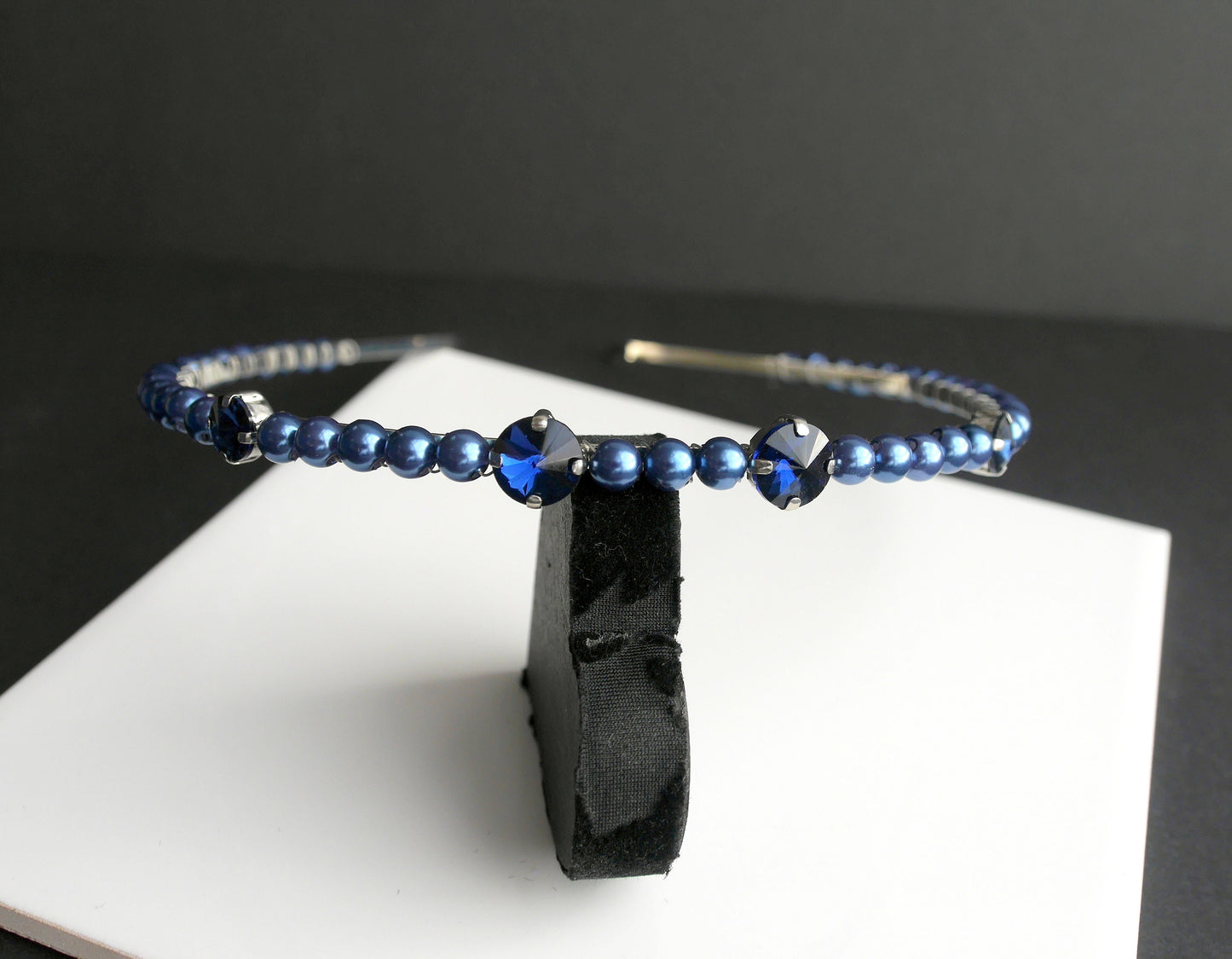 Dark Blue Pearl and Rhinestone Diamante Tiara Hair Accessory