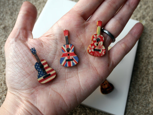 Guitar Shaped Wooden Mini Fridge Magnets (Set of 5 Magnets)