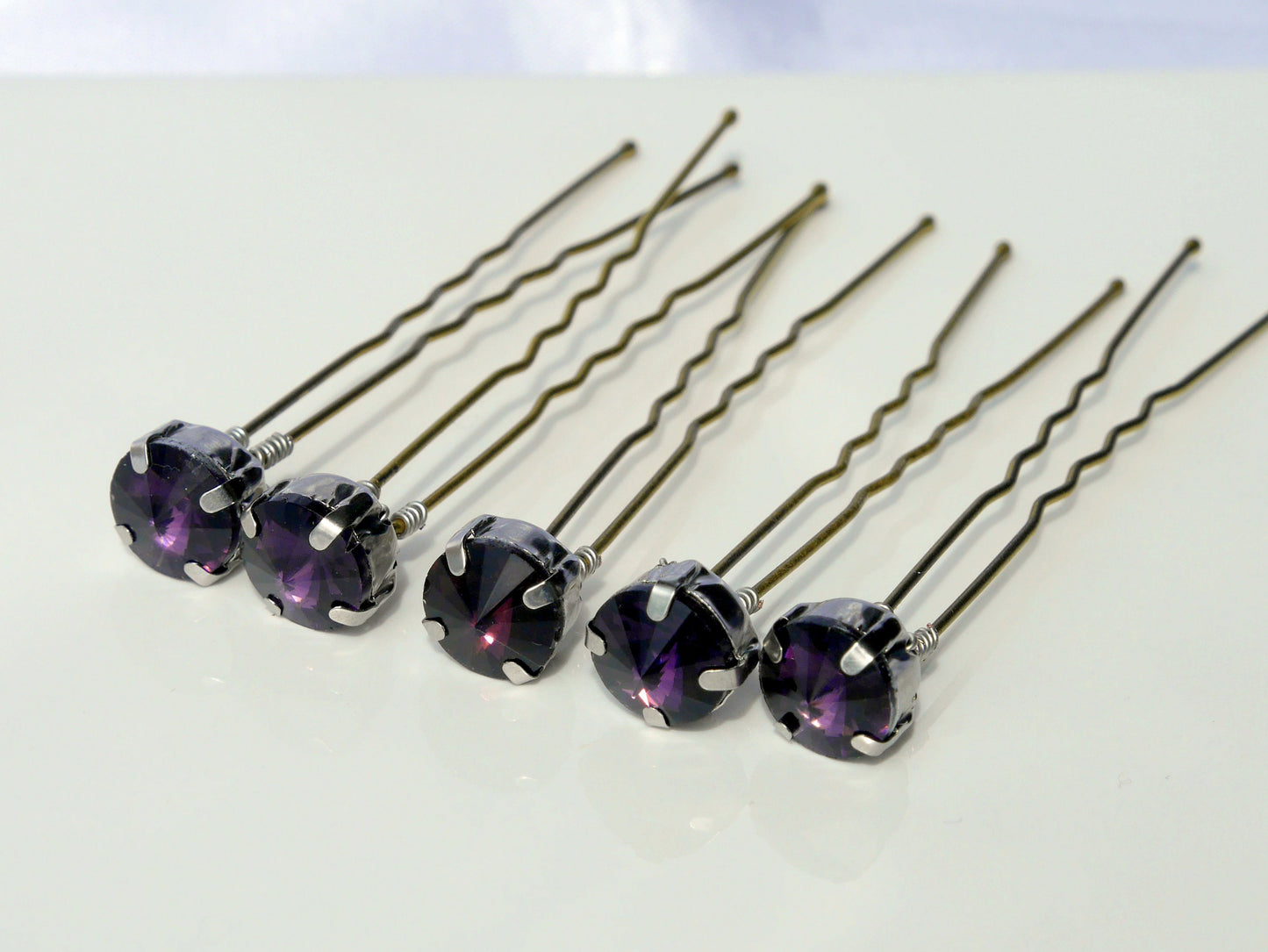 Deep Dark Purple Amethyst Coloured Rhinestone Diamante Hair Pin Set (Set of 5 Pins)