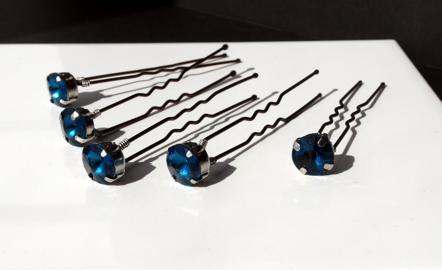 Teal Coloured Rhinestone Diamante Hair Pin Set (Set of 5 Pins)